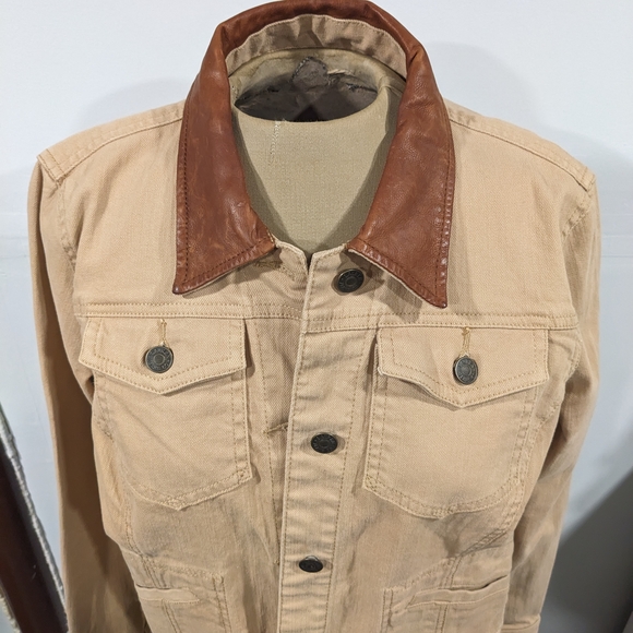 Ralph Lauren Tan Jean Jacket with Brown Collar - Picture 2 of 7